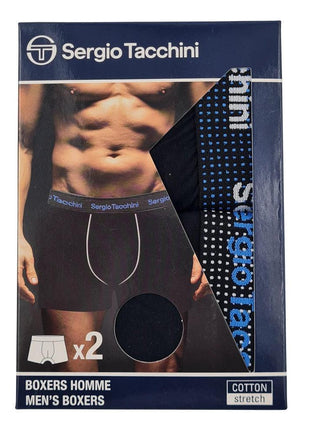 Sergio Tacchini herre-bomuldsboxershorts - 2 stk./pakke - sort med blå-hvid skrift - M - XLchoice