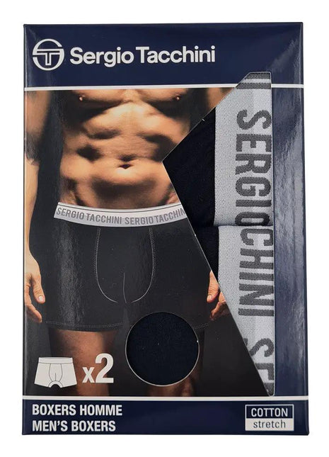Sergio Tacchini men's cotton boxer briefs - 2 pcs/pack - black with grey lettering - XL - xlchoice.com