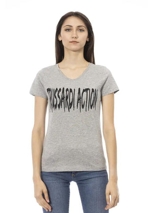 Trussardi Action Gray Cotton Women T-Shirt - xlchoice.com