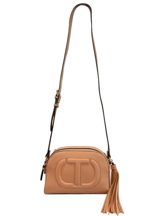 Twinset crossbody bag in tan faux leather with tassel