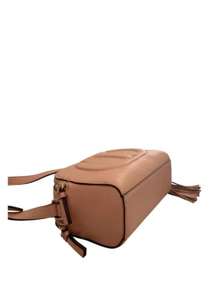 Twinset pink faux leather crossbody bag with tassel, featuring a structured rectangular shape.