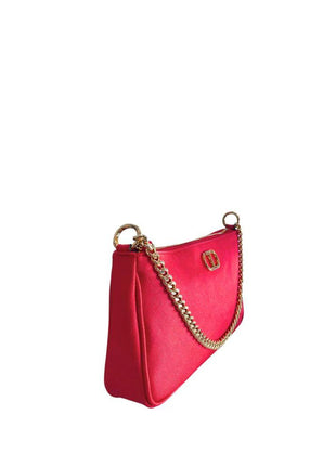 Twinset red PU crossbody bag with gold chain strap and logo hardware.