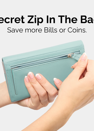 Cartera de cuero Jasmine IULIUS para mujer, color menta, con cremallera