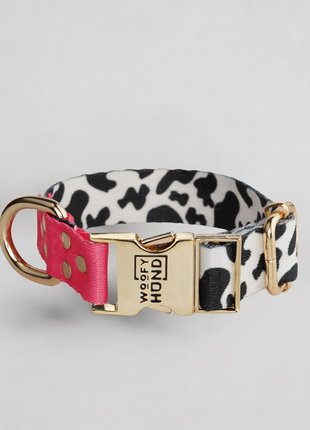 Halsbånd CandyMix COLLAR med leopardprint, pinkt inderbånd, gyldent spænde, Woofy Hund XS
