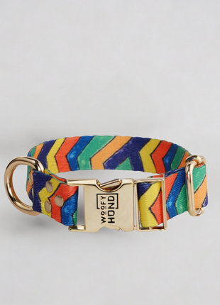 Halsbånd Festival COLLAR fra Woofy til hund, farverigt regnbue-webbånd, XS