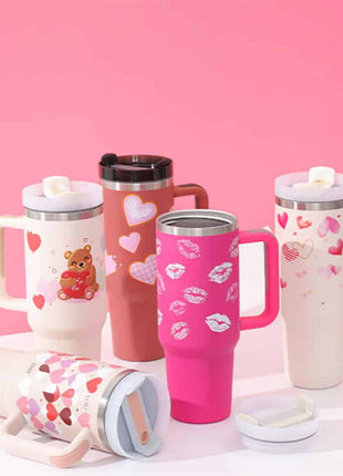40 Oz Tumbler With Handle Straw Insulated, Stainless Steel Spill Proof Vacuum Coffee Cup Tumbler With Lid Tapered Mug Gifts For Valentine Lover Suitable For Car Gym Office Travel