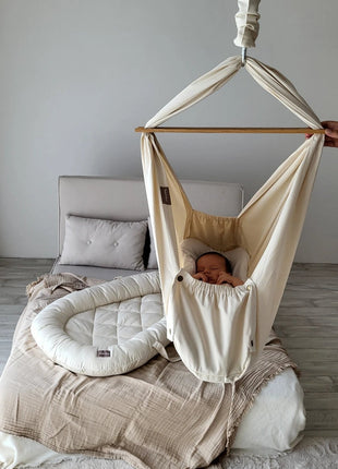 homba® baby závesná kolíska bavlnená krémová - XLchoice